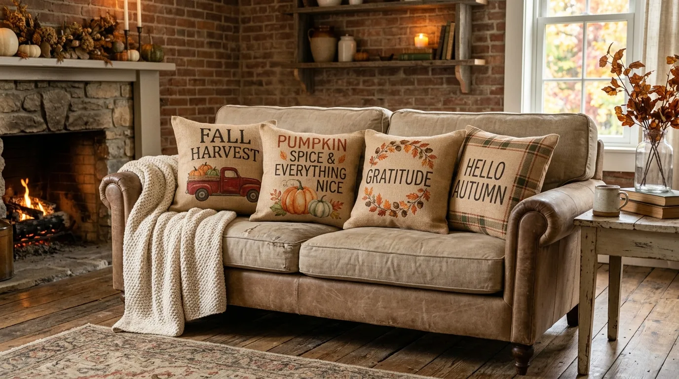 Rustic burlap style Thanksgiving pillow covers